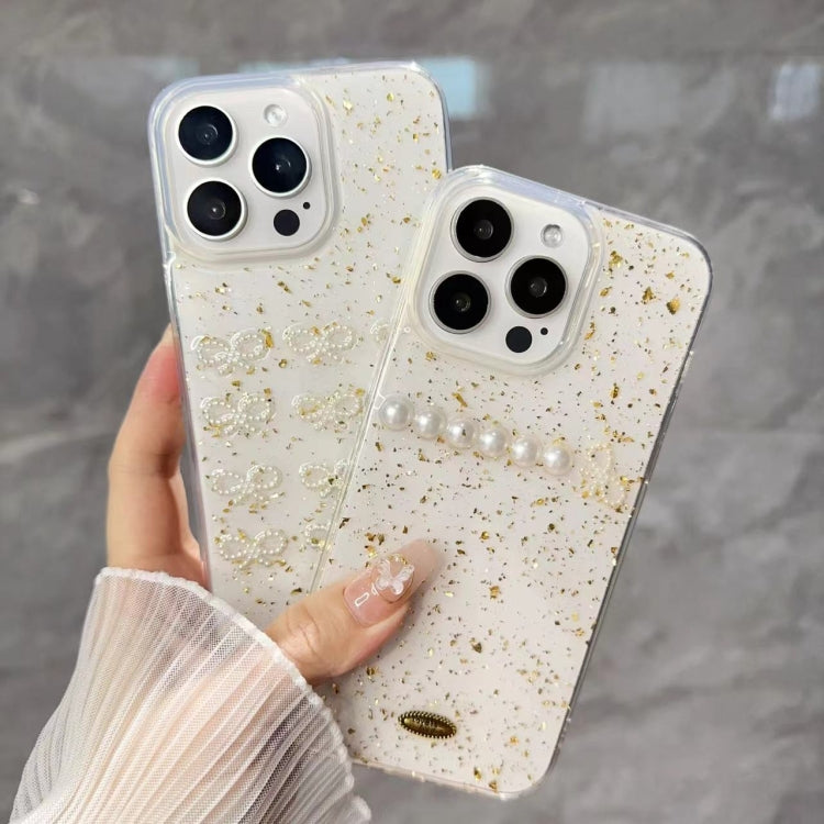 Gold Foil Pearl Bow TPU Phone Case, For iPhone 16 Pro Max, For iPhone 16 Pro, For iPhone 16 Plus, For iPhone 16, For iPhone 15 Pro Max, For iPhone 15 Pro, For iPhone 15 Plus, For iPhone 15, For iPhone 14 Plus, For iPhone 14, For iPhone 14 Pro