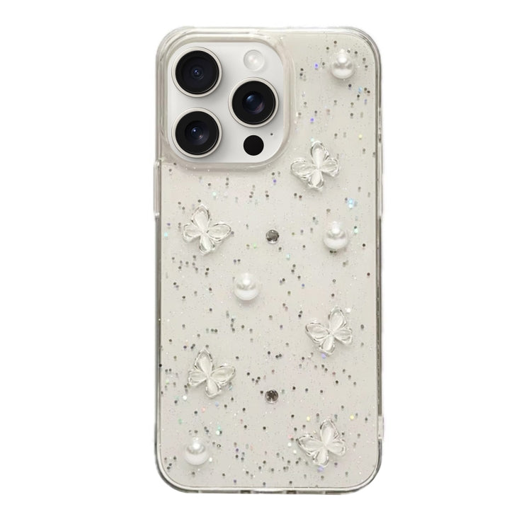 Glitter Pearl Butterfly TPU Phone Case, For iPhone 16 Pro Max, For iPhone 16 Pro, For iPhone 16 Plus, For iPhone 16, For iPhone 15 Pro Max, For iPhone 15 Pro, For iPhone 15 Plus, For iPhone 15, For iPhone 14 Plus, For iPhone 14, For iPhone 14 Pro