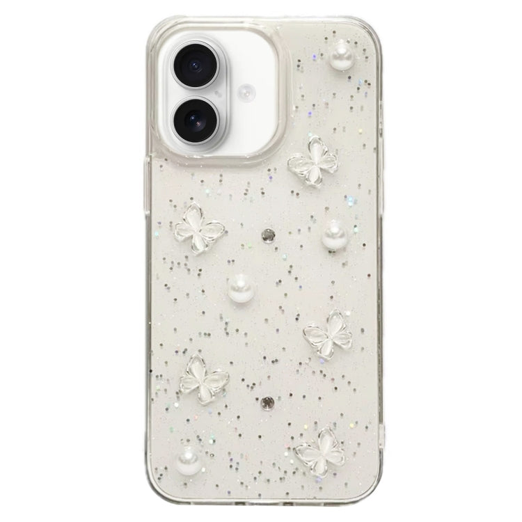 Glitter Pearl Butterfly TPU Phone Case, For iPhone 16 Pro Max, For iPhone 16 Pro, For iPhone 16 Plus, For iPhone 16, For iPhone 15 Pro Max, For iPhone 15 Pro, For iPhone 15 Plus, For iPhone 15, For iPhone 14 Plus, For iPhone 14, For iPhone 14 Pro