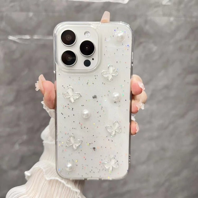 Glitter Pearl Butterfly TPU Phone Case, For iPhone 16 Pro Max, For iPhone 16 Pro, For iPhone 16 Plus, For iPhone 16, For iPhone 15 Pro Max, For iPhone 15 Pro, For iPhone 15 Plus, For iPhone 15, For iPhone 14 Plus, For iPhone 14, For iPhone 14 Pro