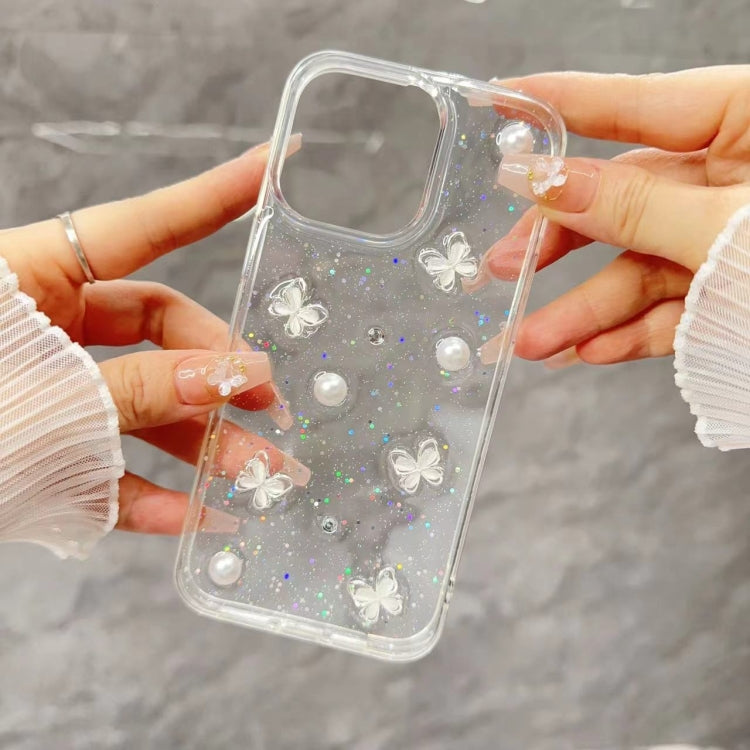 Glitter Pearl Butterfly TPU Phone Case, For iPhone 16 Pro Max, For iPhone 16 Pro, For iPhone 16 Plus, For iPhone 16, For iPhone 15 Pro Max, For iPhone 15 Pro, For iPhone 15 Plus, For iPhone 15, For iPhone 14 Plus, For iPhone 14, For iPhone 14 Pro