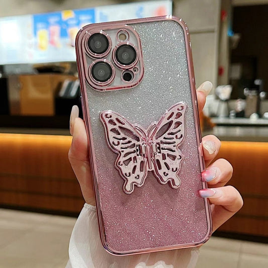 Electroplated Gradient Glitter 3D Butterfly TPU Phone Case, For iPhone 15 Pro Max, For iPhone 15 Pro, For iPhone 15 Plus, For iPhone 15