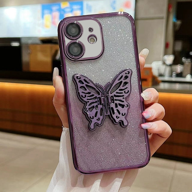 Electroplated Gradient Glitter 3D Butterfly TPU Phone Case, For iPhone 13 Pro, For iPhone 13, For iPhone 13 mini, For iPhone 12, For iPhone 12 Pro Max, For iPhone 12 Pro