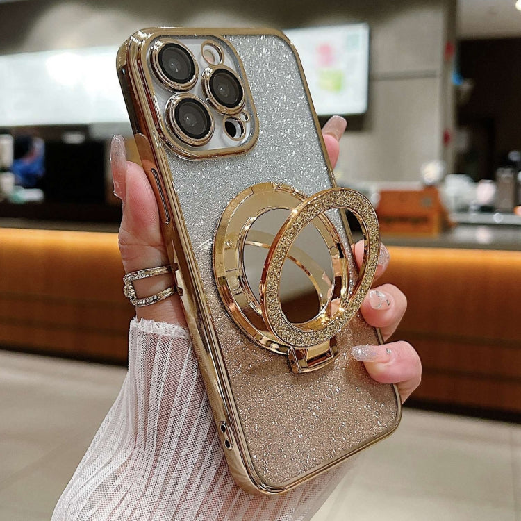 Plated Mirror Holder Gradient Glitter MagSafe Phone Case, For iPhone 15 Pro Max, For iPhone 15 Pro, For iPhone 15 Plus, For iPhone 15