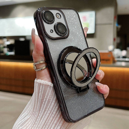 Plated Mirror Holder Gradient Glitter MagSafe Phone Case, For iPhone 15 Plus, For iPhone 15, For iPhone 14 Plus