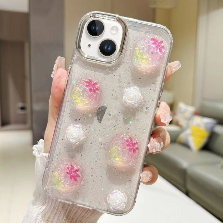 3D Flower Glitter Epoxy TPU Phone Case, For iPhone 16 Pro Max, For iPhone 16 Pro, For iPhone 16 Plus, For iPhone 16, For iPhone 15 Pro Max, For iPhone 15 Pro, For iPhone 15 Plus, For iPhone 15, For iPhone 14 Plus, For iPhone 14, For iPhone 14 Pro