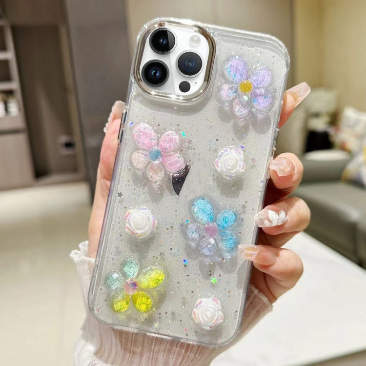 3D Flower Glitter Epoxy TPU Phone Case, For iPhone 16 Pro Max, For iPhone 16 Pro, For iPhone 16 Plus, For iPhone 16, For iPhone 15 Pro Max, For iPhone 15 Pro, For iPhone 15 Plus, For iPhone 15, For iPhone 14 Plus, For iPhone 14, For iPhone 14 Pro