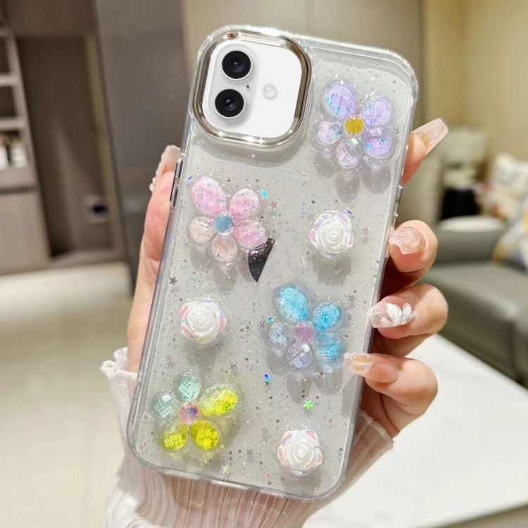 3D Flower Glitter Epoxy TPU Phone Case, For iPhone 16 Pro Max, For iPhone 16 Pro, For iPhone 16 Plus, For iPhone 16, For iPhone 15 Pro Max, For iPhone 15 Pro, For iPhone 15 Plus, For iPhone 15, For iPhone 14 Plus, For iPhone 14, For iPhone 14 Pro