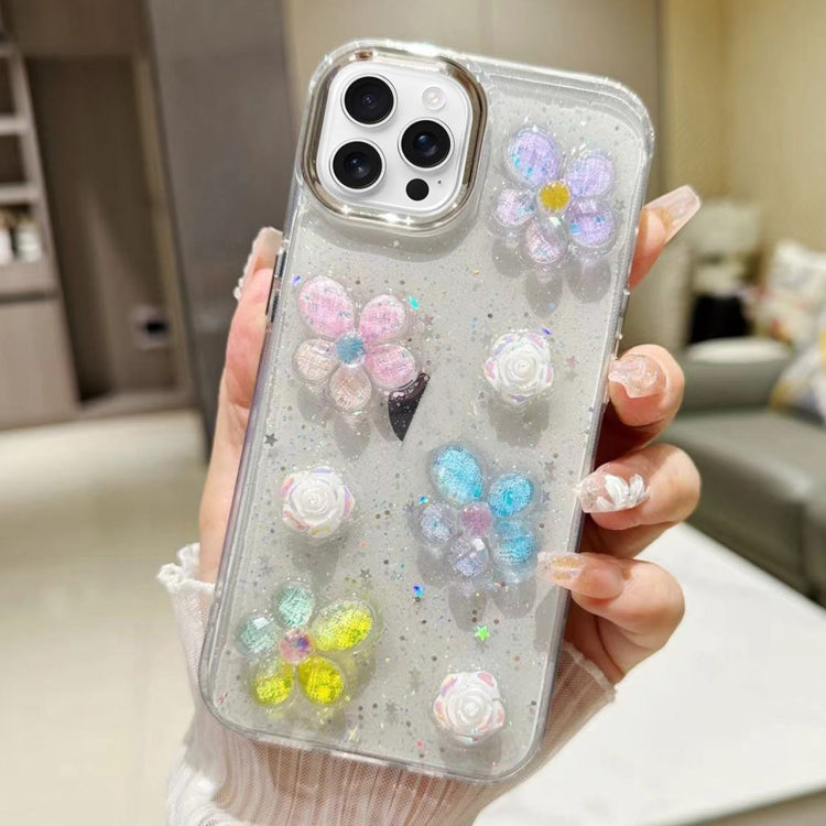 3D Flower Glitter Epoxy TPU Phone Case, For iPhone 16 Pro Max, For iPhone 16 Pro, For iPhone 16 Plus, For iPhone 16, For iPhone 15 Pro Max, For iPhone 15 Pro, For iPhone 15 Plus, For iPhone 15, For iPhone 14 Plus, For iPhone 14, For iPhone 14 Pro