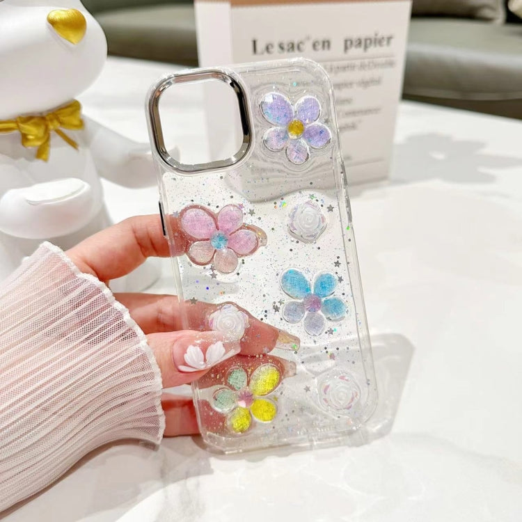 3D Flower Glitter Epoxy TPU Phone Case, For iPhone 16 Pro Max, For iPhone 16 Pro, For iPhone 16 Plus, For iPhone 16, For iPhone 15 Pro Max, For iPhone 15 Pro, For iPhone 15 Plus, For iPhone 15, For iPhone 14 Plus, For iPhone 14, For iPhone 14 Pro