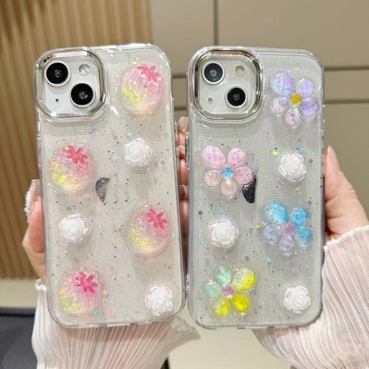 3D Flower Glitter Epoxy TPU Phone Case, For iPhone 16 Pro Max, For iPhone 16 Pro, For iPhone 16 Plus, For iPhone 16, For iPhone 15 Pro Max, For iPhone 15 Pro, For iPhone 15 Plus, For iPhone 15, For iPhone 14 Plus, For iPhone 14, For iPhone 14 Pro