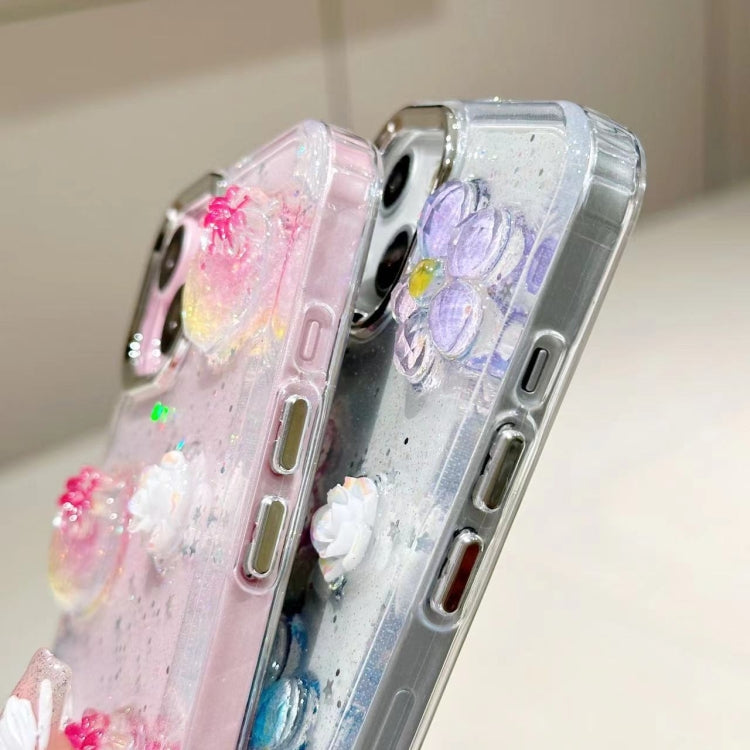 3D Flower Glitter Epoxy TPU Phone Case, For iPhone 16 Pro Max, For iPhone 16 Pro, For iPhone 16 Plus, For iPhone 16, For iPhone 15 Pro Max, For iPhone 15 Pro, For iPhone 15 Plus, For iPhone 15, For iPhone 14 Plus, For iPhone 14, For iPhone 14 Pro