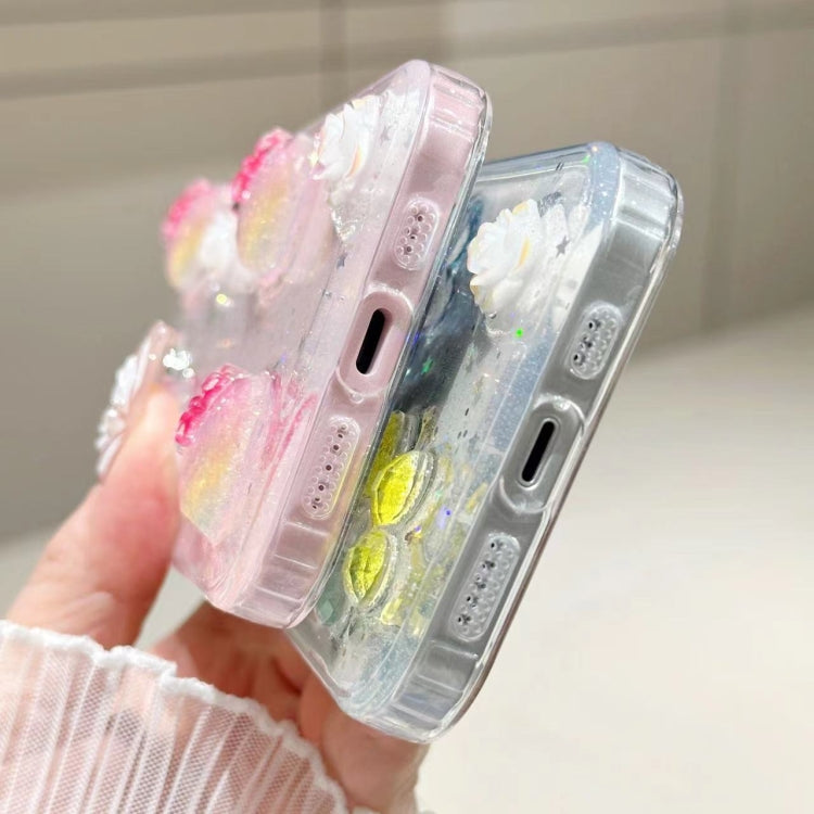 3D Flower Glitter Epoxy TPU Phone Case, For iPhone 16 Pro Max, For iPhone 16 Pro, For iPhone 16 Plus, For iPhone 16, For iPhone 15 Pro Max, For iPhone 15 Pro, For iPhone 15 Plus, For iPhone 15, For iPhone 14 Plus, For iPhone 14, For iPhone 14 Pro