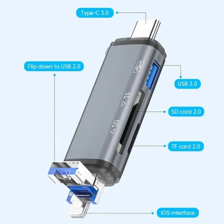 ADS-306 U-Disk Data Transfer Adapter USB / 8 Pin / Type-C Plug SD TF Card Reader, ADS-306