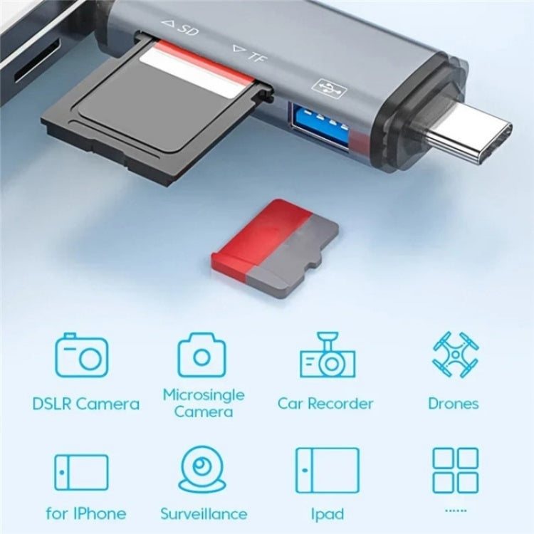 ADS-306 U-Disk Data Transfer Adapter USB / 8 Pin / Type-C Plug SD TF Card Reader, ADS-306