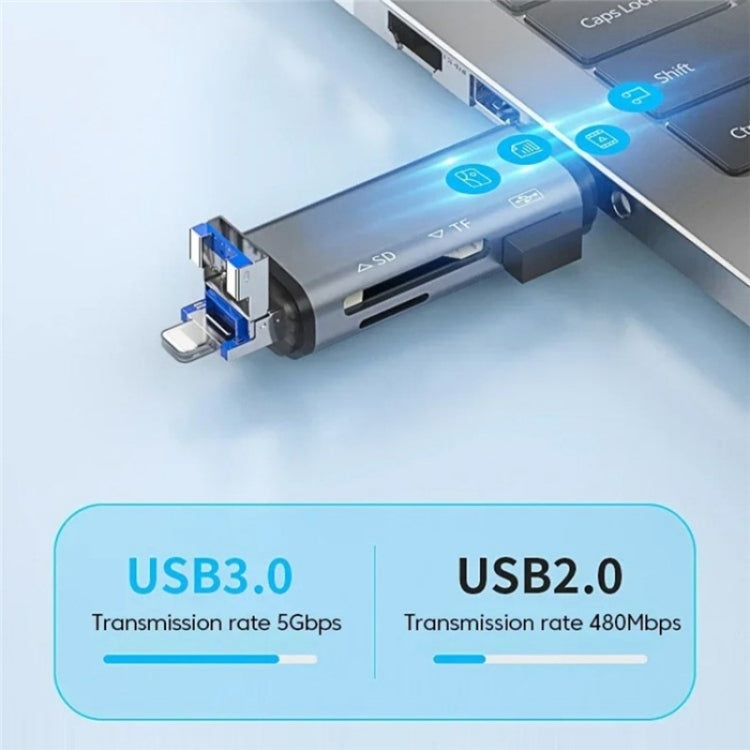 ADS-306 U-Disk Data Transfer Adapter USB / 8 Pin / Type-C Plug SD TF Card Reader, ADS-306