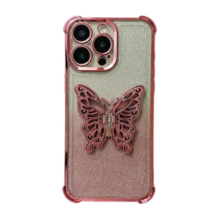 Electroplated Glitter 3D Butterfly Four-corner Shockproof TPU Phone Case, For iPhone 16 Pro Max, For iPhone 16 Pro, For iPhone 16 Plus, For iPhone 16, For iPhone 15 Pro Max, For iPhone 15 Pro