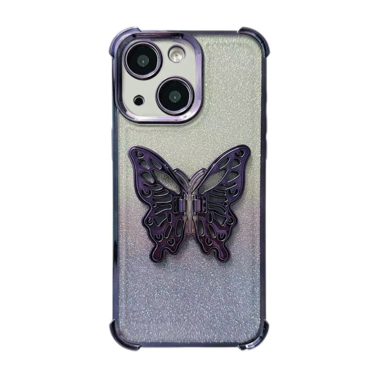 Electroplated Glitter 3D Butterfly Four-corner Shockproof TPU Phone Case, For iPhone 15 Pro Max, For iPhone 15 Pro, For iPhone 15 Plus, For iPhone 15