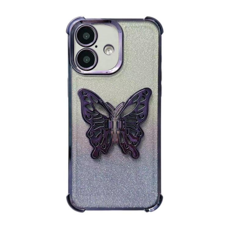 Electroplated Glitter 3D Butterfly Four-corner Shockproof TPU Phone Case, For iPhone 16 Pro Max, For iPhone 16 Pro, For iPhone 16 Plus, For iPhone 16, For iPhone 15 Pro Max, For iPhone 15 Pro