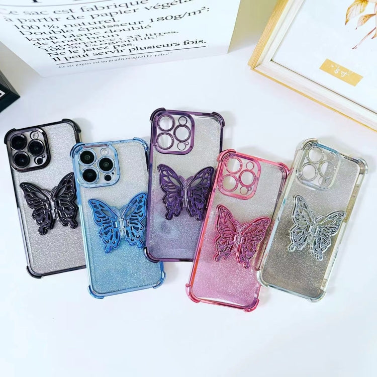 Electroplated Glitter 3D Butterfly Four-corner Shockproof TPU Phone Case, For iPhone 16 Pro Max, For iPhone 16 Pro, For iPhone 16 Plus, For iPhone 16, For iPhone 15 Pro Max, For iPhone 15 Pro