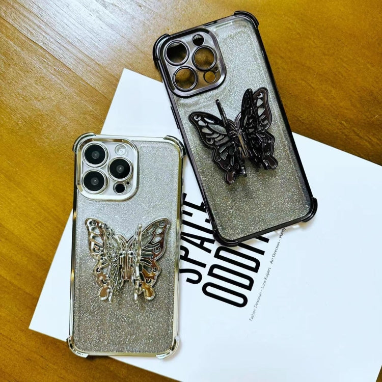 Electroplated Glitter 3D Butterfly Four-corner Shockproof TPU Phone Case, For iPhone 13 Pro Max, For iPhone 13 Pro, For iPhone 13, For iPhone 12, For iPhone 12 Pro Max, For iPhone 12 Pro