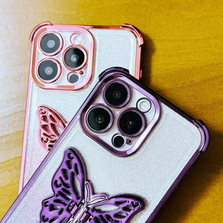 Electroplated Glitter 3D Butterfly Four-corner Shockproof TPU Phone Case, For iPhone 13 Pro Max, For iPhone 13 Pro, For iPhone 13, For iPhone 12, For iPhone 12 Pro Max, For iPhone 12 Pro