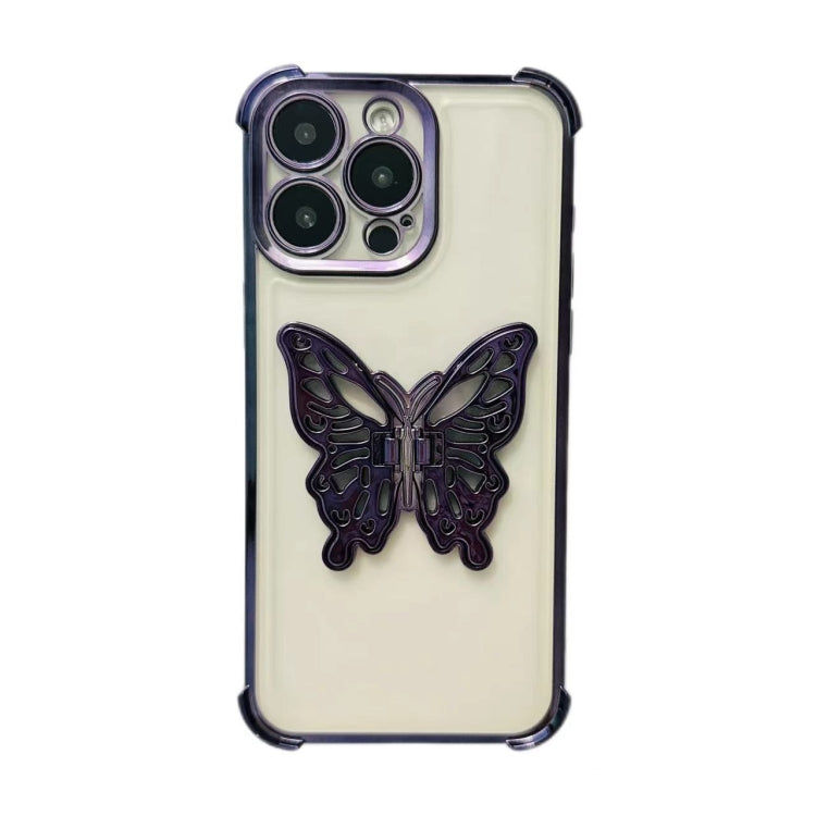 Electrpolated 3D Butterfly Holder TPU Phone Case, For iPhone 16 Pro Max, For iPhone 16 Pro, For iPhone 16 Plus, For iPhone 16, For iPhone 15 Pro Max, For iPhone 15 Pro