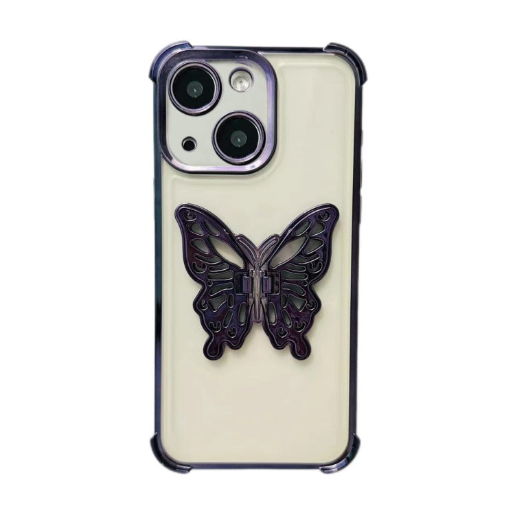 Electrpolated 3D Butterfly Holder TPU Phone Case, For iPhone 15 Pro Max, For iPhone 15 Pro, For iPhone 15 Plus, For iPhone 15