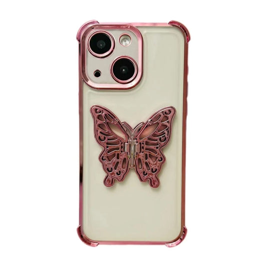 Electrpolated 3D Butterfly Holder TPU Phone Case, For iPhone 14 Plus, For iPhone 14, For iPhone 14 Pro, For iPhone 14 Pro Max