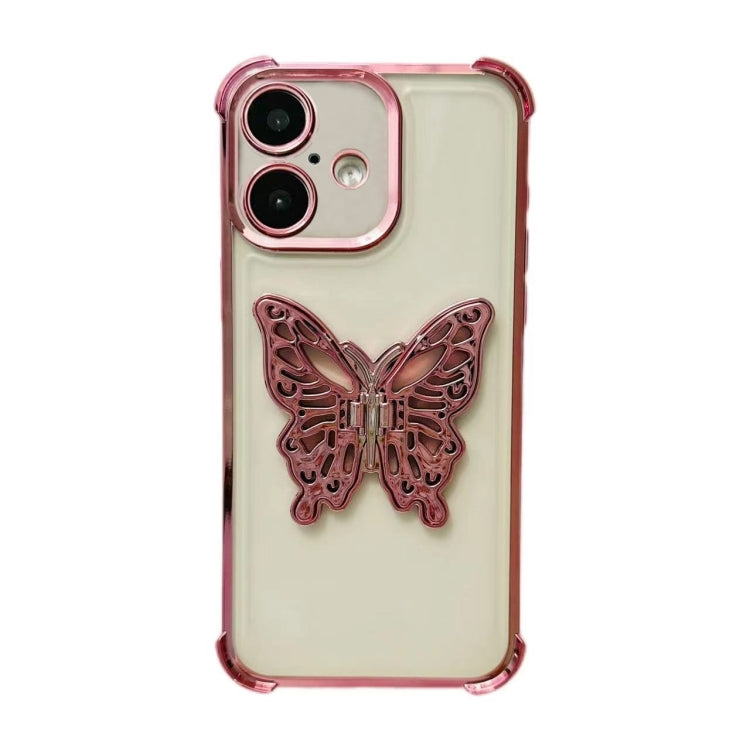 Electrpolated 3D Butterfly Holder TPU Phone Case, For iPhone 16 Pro Max, For iPhone 16 Pro, For iPhone 16 Plus, For iPhone 16, For iPhone 15 Pro Max, For iPhone 15 Pro