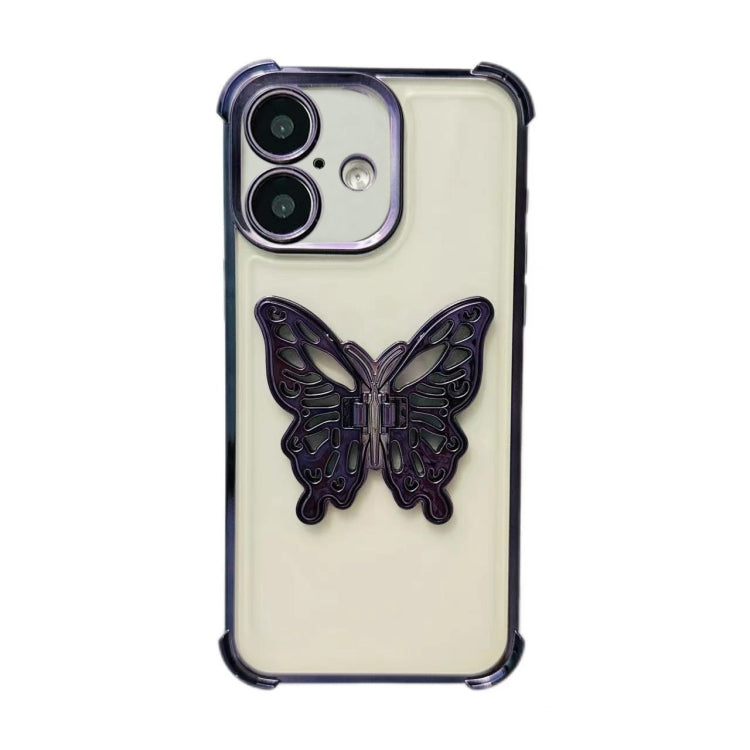 Electrpolated 3D Butterfly Holder TPU Phone Case, For iPhone 16 Pro Max, For iPhone 16 Pro, For iPhone 16 Plus, For iPhone 16, For iPhone 15 Pro Max, For iPhone 15 Pro