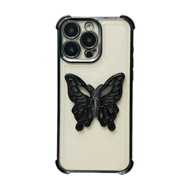 Electrpolated 3D Butterfly Holder TPU Phone Case, For iPhone 16 Pro Max, For iPhone 16 Pro, For iPhone 16 Plus, For iPhone 16, For iPhone 15 Pro Max, For iPhone 15 Pro