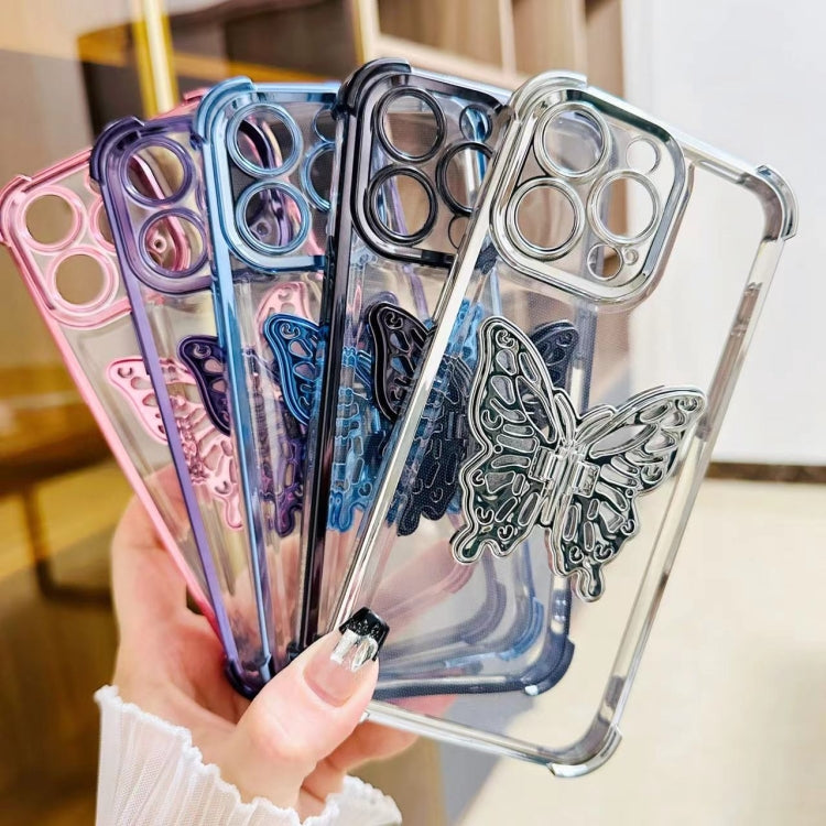 Electrpolated 3D Butterfly Holder TPU Phone Case, For iPhone 16 Pro Max, For iPhone 16 Pro, For iPhone 16 Plus, For iPhone 16, For iPhone 15 Pro Max, For iPhone 15 Pro