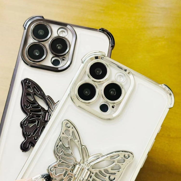 Electrpolated 3D Butterfly Holder TPU Phone Case, For iPhone 16 Pro Max, For iPhone 16 Pro, For iPhone 16 Plus, For iPhone 16, For iPhone 15 Pro Max, For iPhone 15 Pro