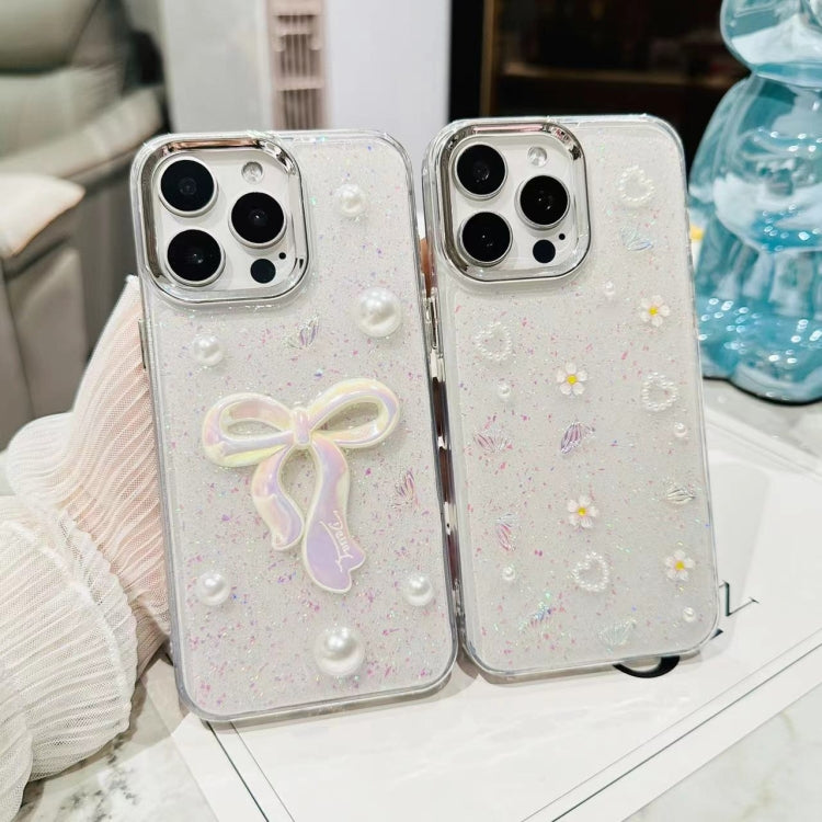 3D Bow Pearl Love Flower TPU Phone Case, For iPhone 13 Pro Max, For iPhone 13 Pro, For iPhone 13, For iPhone  12, For iPhone 12 Pro Max, For iPhone 12 Pro