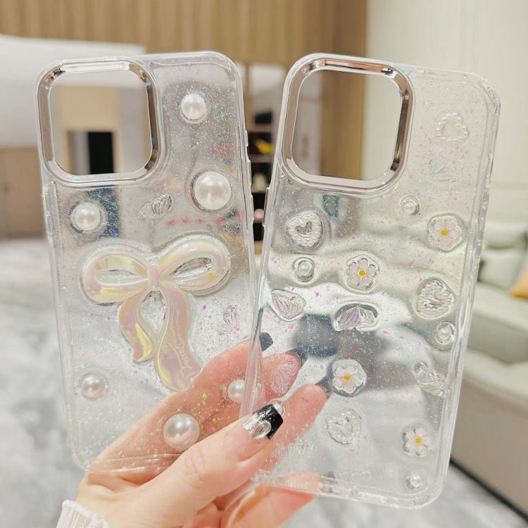 3D Bow Pearl Love Flower TPU Phone Case, For iPhone 16 Pro Max, For iPhone 16 Pro, For iPhone 16 Plus, For iPhone 16, For iPhone 15 Pro Max, For iPhone 15 Pro, For iPhone 15 Plus, For iPhone 15, For iPhone 14 Plus, For iPhone 14, For iPhone 14 Pro