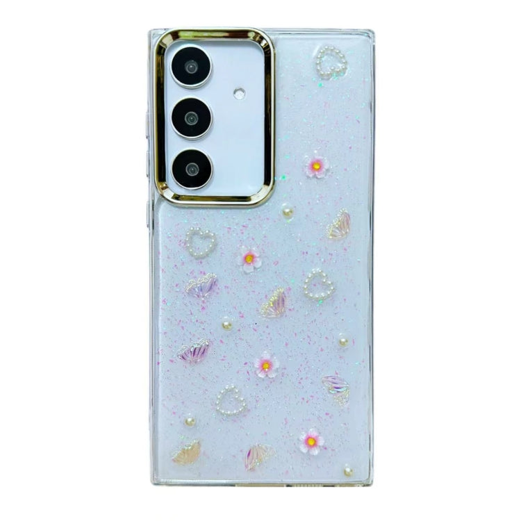 Three-dimensional Bow Pearl Love Flower TPU  Phone Case, For Samsung Galaxy S25 Ultra 5G, For Samsung Galaxy A16 5G, For Samsung Galaxy S24 FE 5G, For Samsung Galaxy A55, For Samsung Galaxy A35, For Samsung Galaxy S24 Ultra 5G, For Samsung Galaxy S24+ 5G