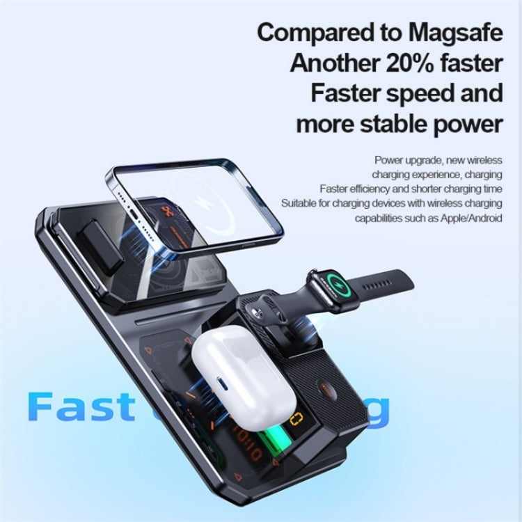 T50 5-in-1 Magnetic Wireless Charger Phone Watch Earphone Charging Stand with Clock & Speaker, T50