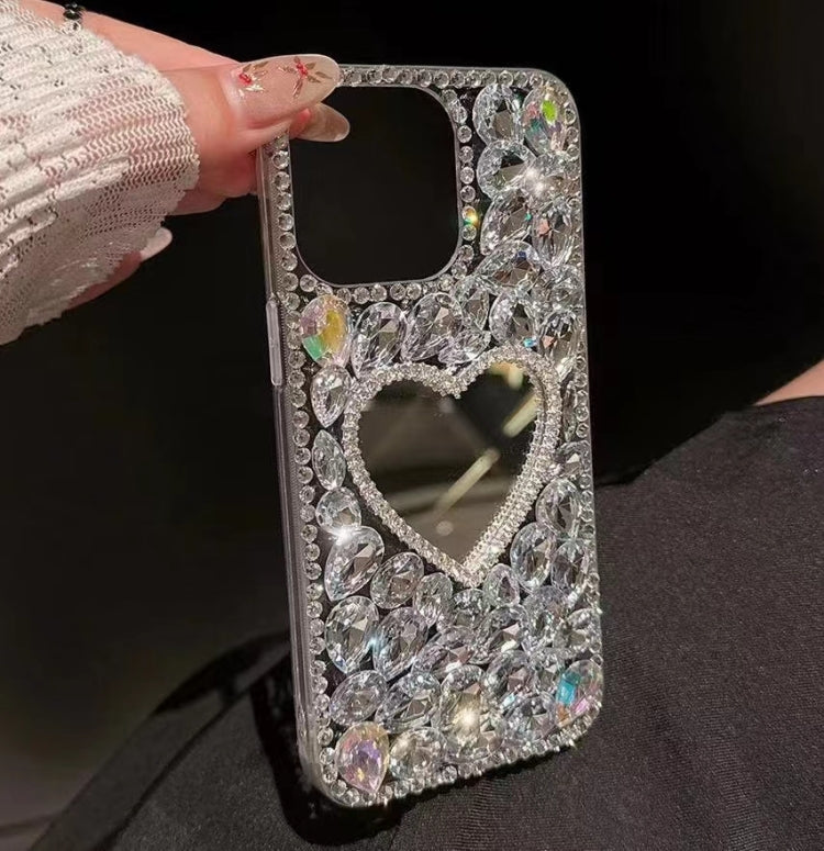 Mirror Handmade Bling Rhinestone PC Phone Case, For iPhone 16 Pro Max, For iPhone 16 Pro, For iPhone 16 Plus, For iPhone 16, For iPhone 15 Pro Max, For iPhone 15 Pro, For iPhone 15 Plus, For iPhone 15