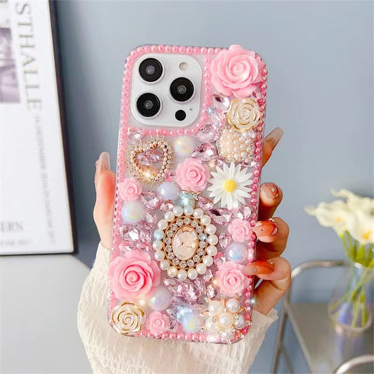 Diamond Inlaid Rose PC Phone Case, For iPhone 15 Pro, For iPhone 15 Plus, For iPhone 15, For iPhone 14 Plus, For iPhone 14, For iPhone 14 Pro