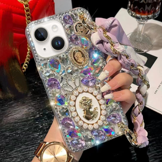 Handmade Diamond Purple Gemstone Scarf Bracelet PC Phone Case, For iPhone 15, For iPhone 14 Plus, For iPhone 14, For iPhone 14 Pro, For iPhone 14 Pro Max, For iPhone 13 Pro Max, For iPhone 13 Pro, For iPhone 13