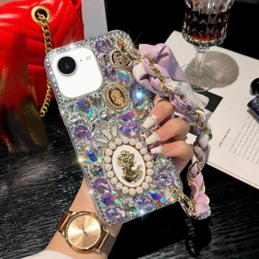 Handmade Diamond Purple Gemstone Scarf Bracelet PC Phone Case, For iPhone 16e, For iPhone 16 Pro Max, For iPhone 16 Pro, For iPhone 16 Plus, For iPhone 16, For iPhone 15 Pro Max, For iPhone 15 Pro, For iPhone 15 Plus