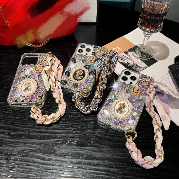 Handmade Diamond Purple Gemstone Scarf Bracelet PC Phone Case, For iPhone 16 Pro Max, For iPhone 16 Pro, For iPhone 16 Plus, For iPhone 16, For iPhone 15 Pro Max, For iPhone 15 Pro, For iPhone 15 Plus, For iPhone 15, For iPhone 14 Plus, For iPhone 14