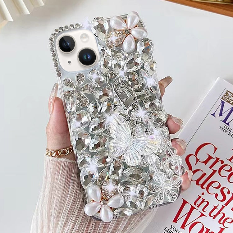 Handmade Butterfly Diamond Inlay PC Phone Case, For iPhone 16 Pro Max, For iPhone 16 Pro, For iPhone 16 Plus, For iPhone 16, For iPhone 15 Pro Max, For iPhone 15 Pro, For iPhone 15 Plus, For iPhone 15, For iPhone 14 Plus, For iPhone 14