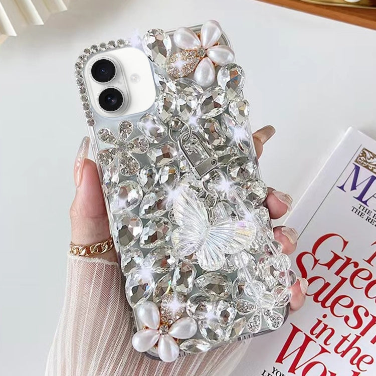 Handmade Butterfly Diamond Inlay PC Phone Case, For iPhone 16 Pro Max, For iPhone 16 Pro, For iPhone 16 Plus, For iPhone 16, For iPhone 15 Pro Max, For iPhone 15 Pro, For iPhone 15 Plus, For iPhone 15, For iPhone 14 Plus, For iPhone 14