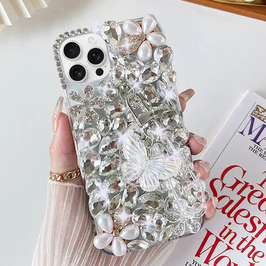 Handmade Butterfly Diamond Inlay PC Phone Case, For iPhone 16 Pro Max, For iPhone 16 Pro, For iPhone 16 Plus, For iPhone 16, For iPhone 15 Pro Max, For iPhone 15 Pro, For iPhone 15 Plus, For iPhone 15, For iPhone 14 Plus, For iPhone 14