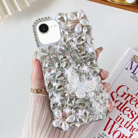 Handmade Butterfly Diamond Inlay PC Phone Case, For iPhone 16e, For iPhone 16 Pro Max, For iPhone 16 Pro, For iPhone 16 Plus, For iPhone 16, For iPhone 15 Pro Max, For iPhone 15 Pro, For iPhone 15 Plus