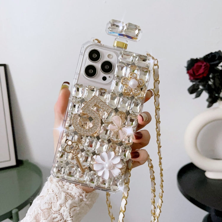 Crossbody Perfume Bottle Handmade Inlaid Diamond PC Phone Case, For iPhone 16 Pro Max, For iPhone 16 Pro, For iPhone 16 Plus, For iPhone 16, For iPhone 15 Pro Max, For iPhone 15 Pro, For iPhone 15 Plus, For iPhone 15