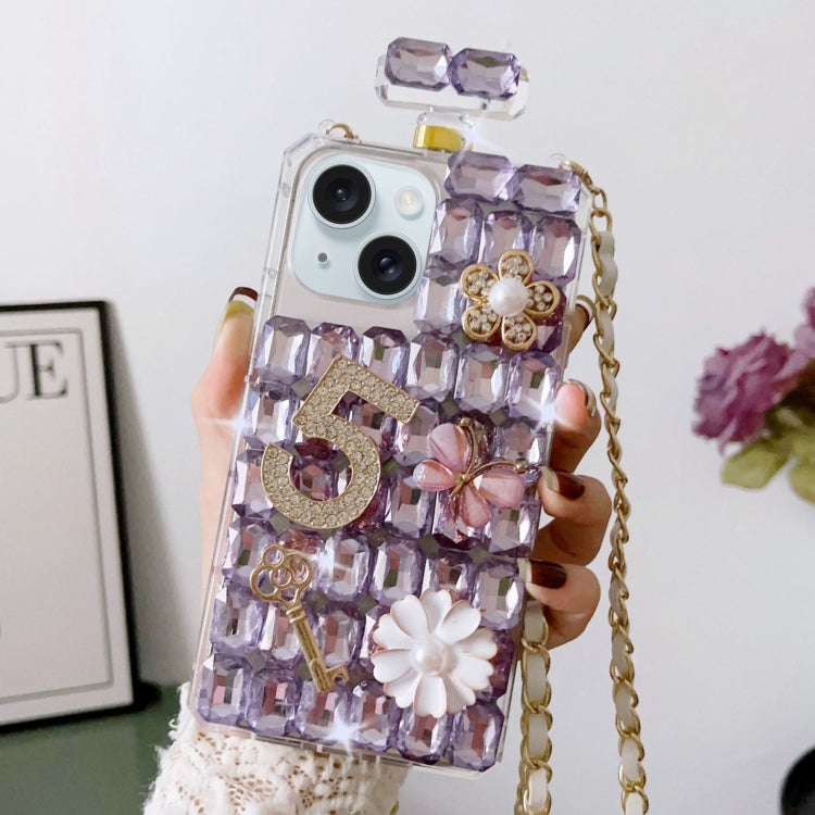 Crossbody Perfume Bottle Handmade Inlaid Diamond PC Phone Case, For iPhone 16 Pro Max, For iPhone 16 Pro, For iPhone 16 Plus, For iPhone 16, For iPhone 15 Pro Max, For iPhone 15 Pro, For iPhone 15 Plus, For iPhone 15