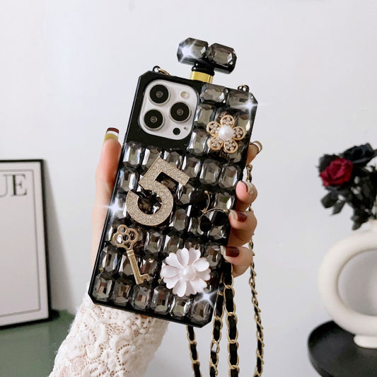 Crossbody Perfume Bottle Handmade Inlaid Diamond PC Phone Case, For iPhone 13 Pro, For iPhone 13, For iPhone 13 mini, For iPhone 12, For iPhone 12 Pro Max, For iPhone 12 Pro